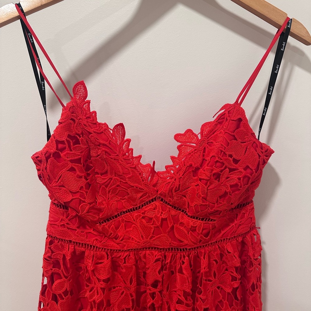 Bardot Red Spaghetti Strap Midi Sundress for Weddings - Picture 4 of 5